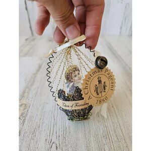 Wendy addison Victorian basket glitter tinsel ornament cardboard unique bell tre